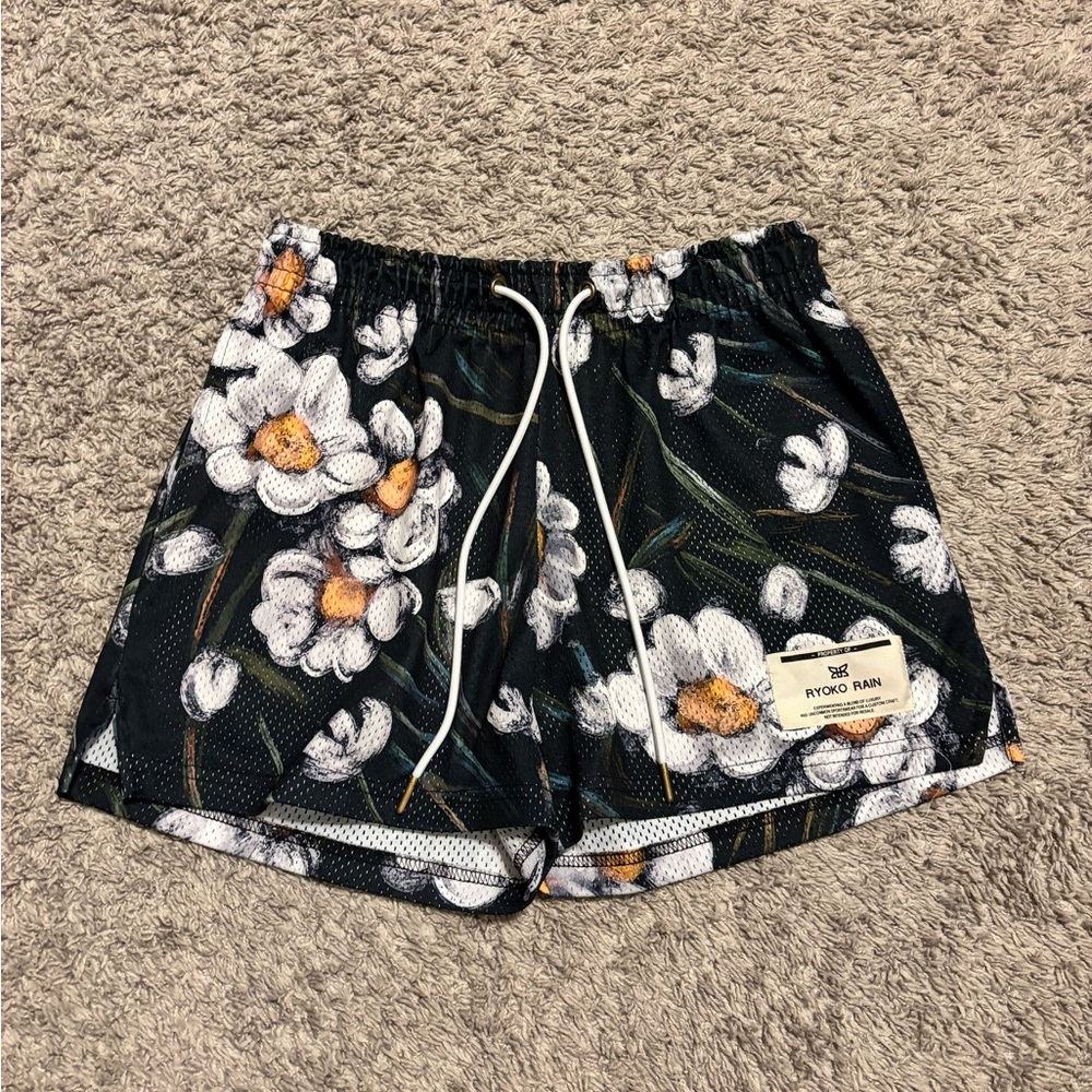 Ryoko Rain Black Floral Men's Athletic Shorts